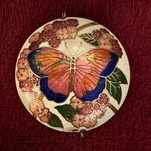 Vintage Cloisonné White Enamel Butterfly Pendant